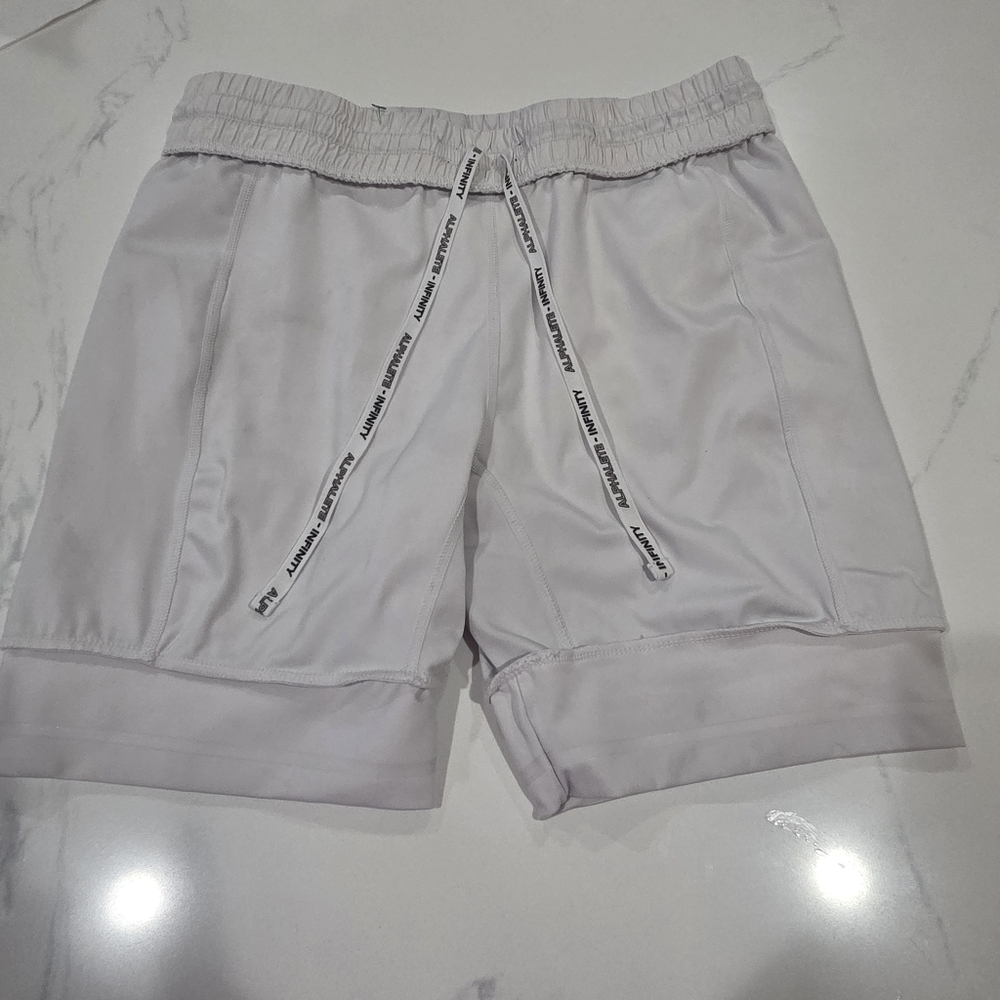 Alphalete White Athletic Men’s Shorts with Black Accent - Picture 6 of 11